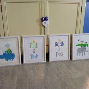 4  wall art pieces kids animal bathroom